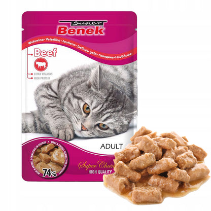 Super Benek mokra karma dla kota w saszetkach 24 x 100 g – mix smaków, dla dorosłych kotów
