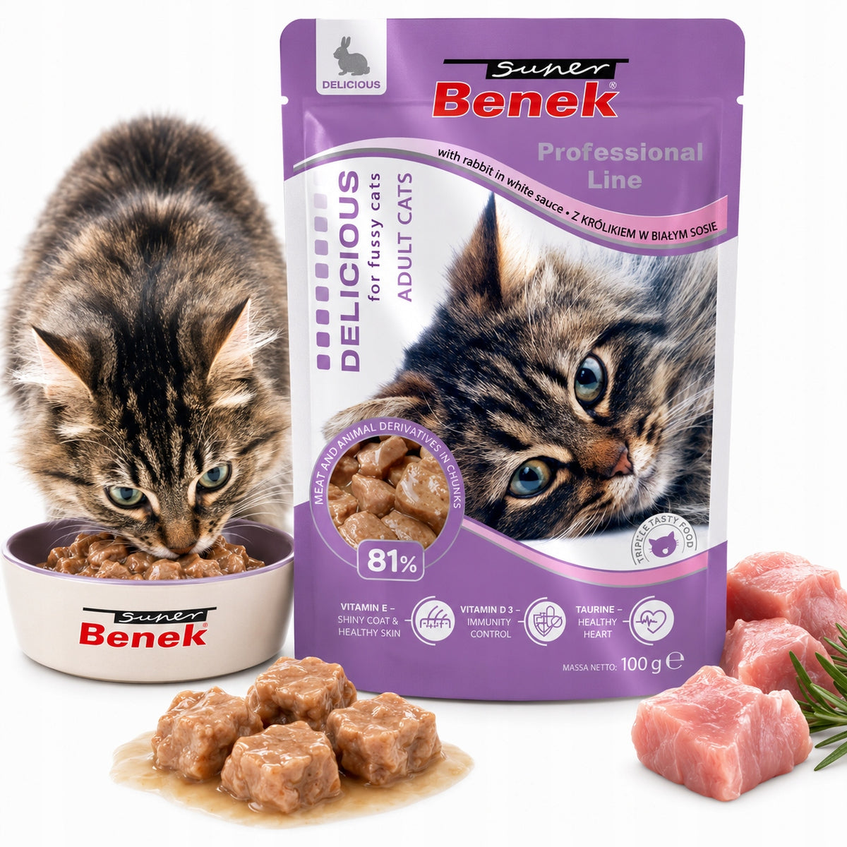 Super Benek mokra karma dla kota 24 x 100 g, saszetki dla dorosłych kotów – mix smaków