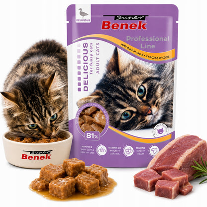 Super Benek mokra karma dla kota 24 x 100 g, saszetki dla dorosłych kotów – mix smaków
