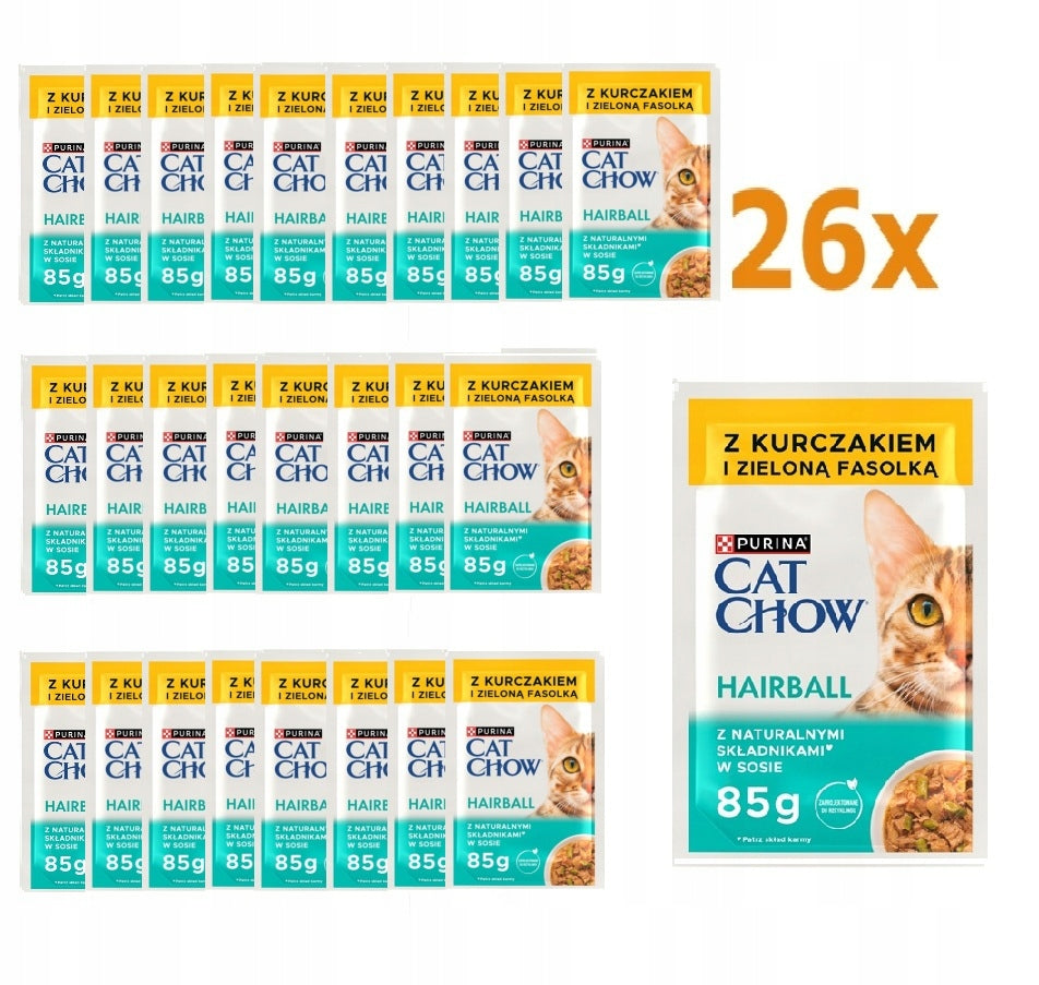 Purina Cat Chow Hairball Control mokra karma dla kota 26 x 85 g – kurczak z fasolką