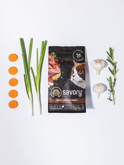 Savory karma sucha dla kota sensitive 2 kg – bezzbożowa, jagnięcina i indyk, dla dorosłych