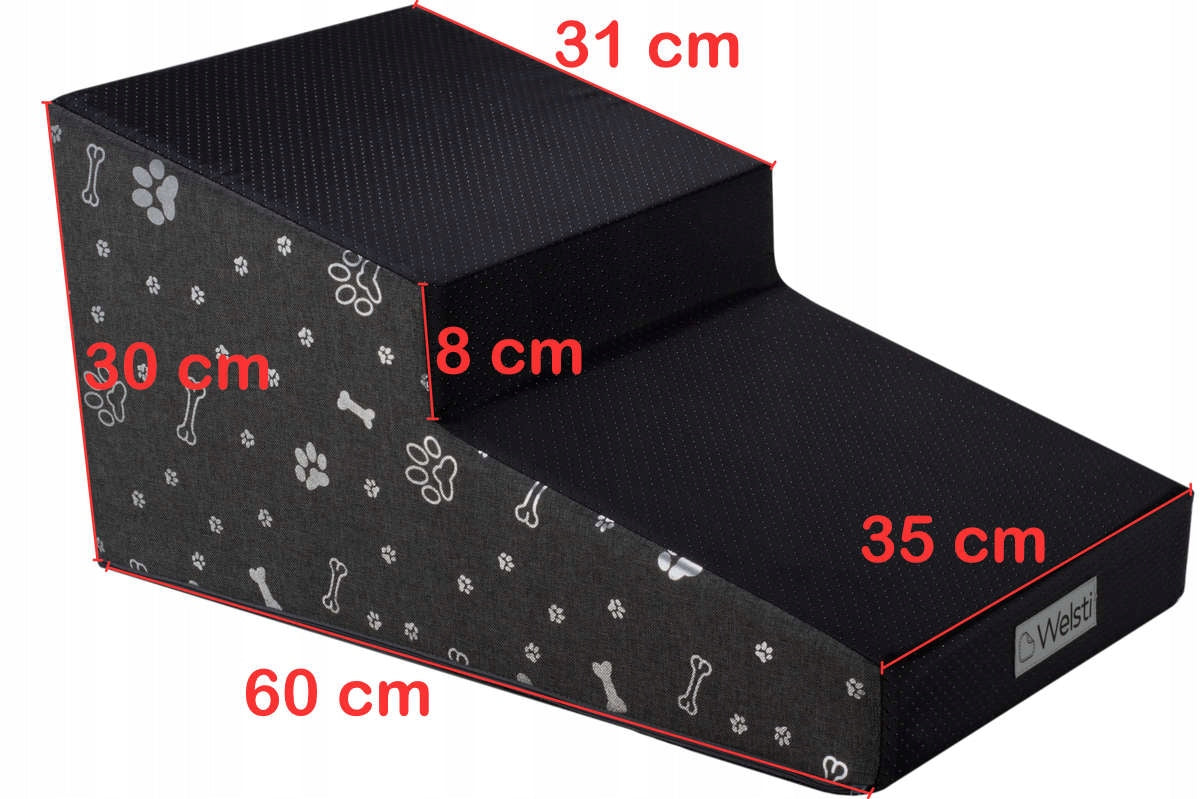 Welsti Schodki dla psa 30 cm, 2 stopnie, antypoślizgowe, zdejmowany pokrowiec – szare