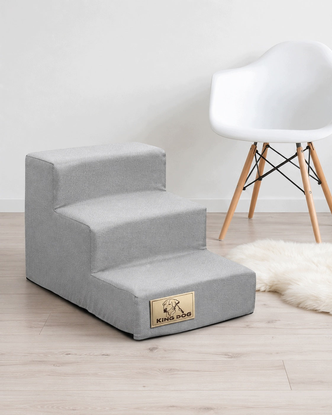 BuySpace Schody dla psa i kota 3 stopnie 45 x 30 x 30 cm, antypoślizgowe, pianka – szare