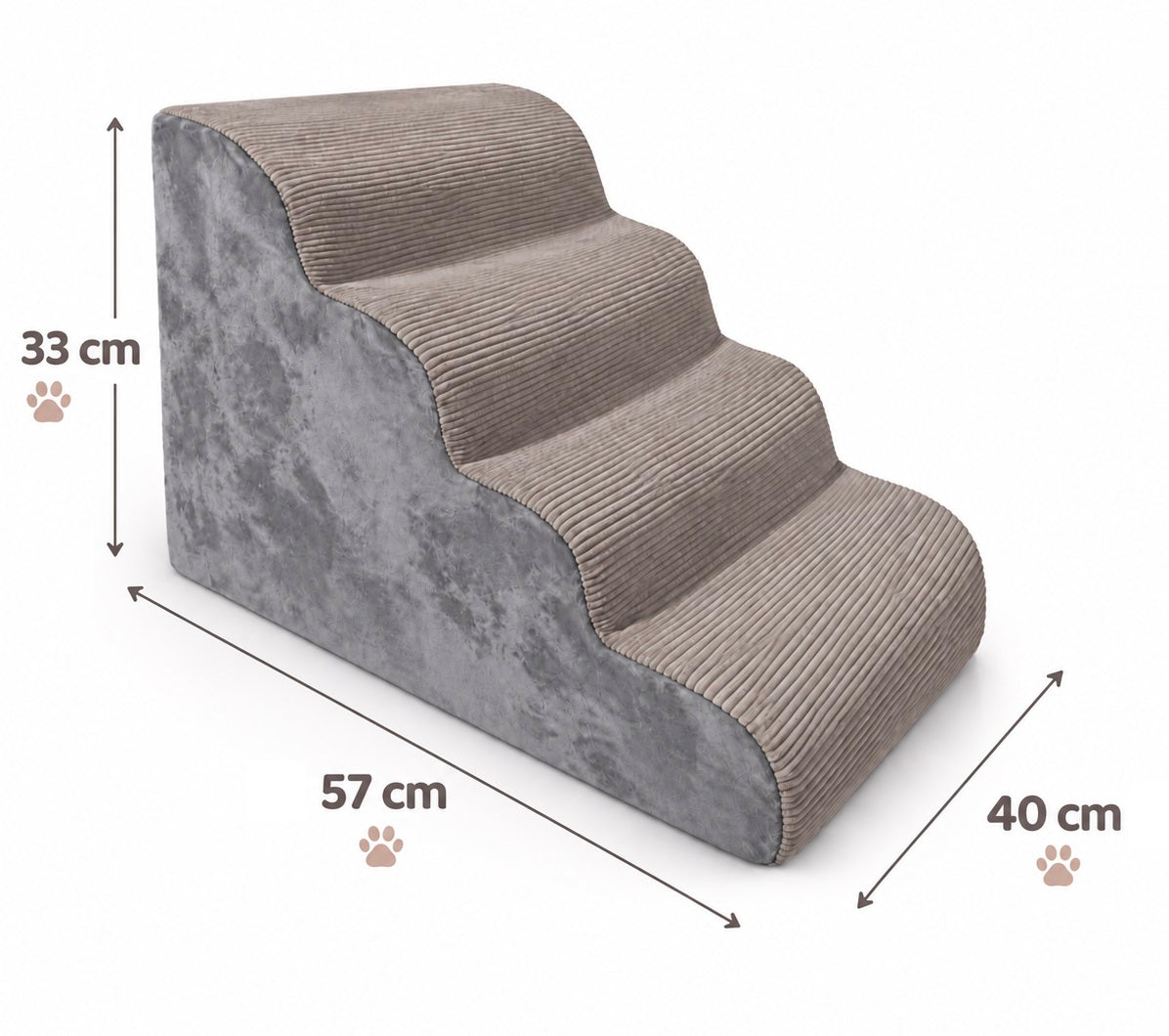 Schody dla psa piankowe 4 stopnie 57 x 40 x 33 cm ze zdejmowanym pokrowcem – beżowe