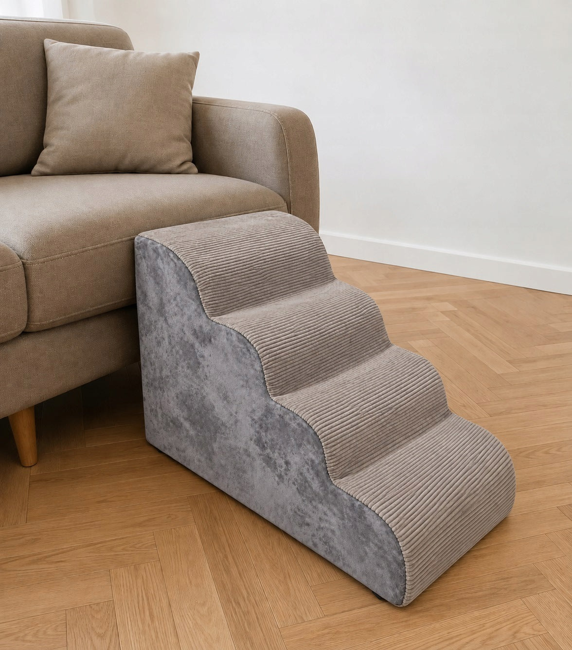 Schody dla psa piankowe 4 stopnie 57 x 40 x 33 cm ze zdejmowanym pokrowcem – beżowe