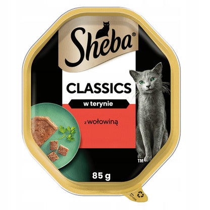 Sheba Classics mokra karma dla kota z wołowiną w terynie 44 x 85 g – tacki