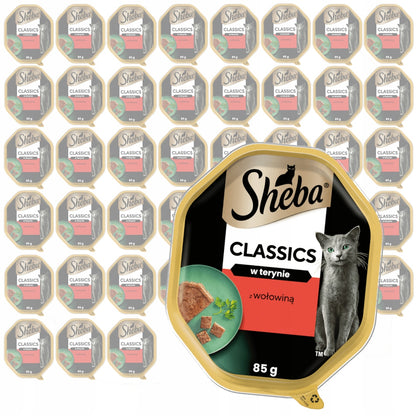 Sheba Classics mokra karma dla kota z wołowiną w terynie 44 x 85 g – tacki