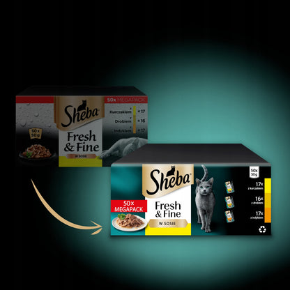 Sheba Fresh & Fine mokra karma dla kota w sosie 50 x 50 g – saszetki, drobiowe smaki