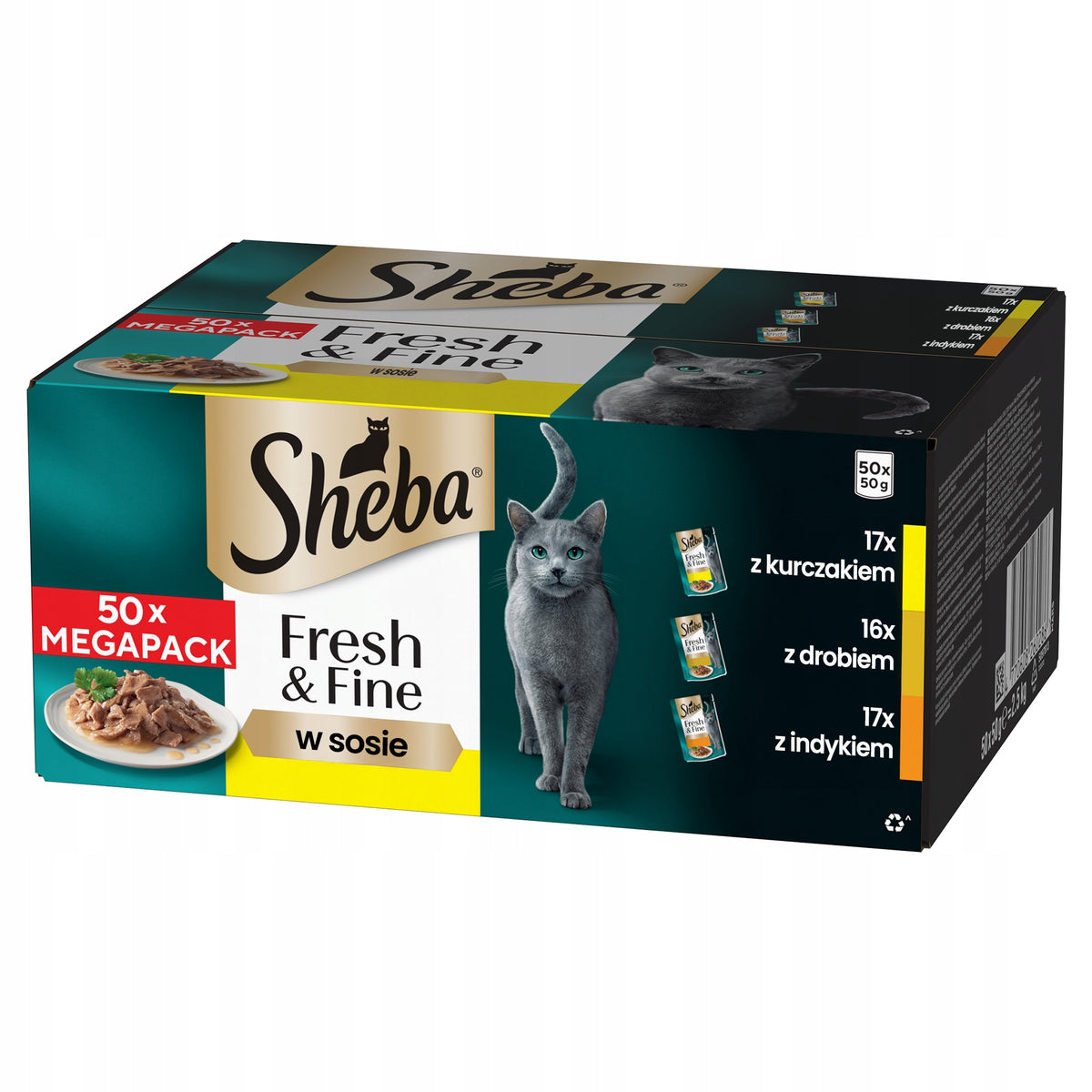 Sheba Fresh & Fine mokra karma dla kota w sosie 50 x 50 g – saszetki, drobiowe smaki