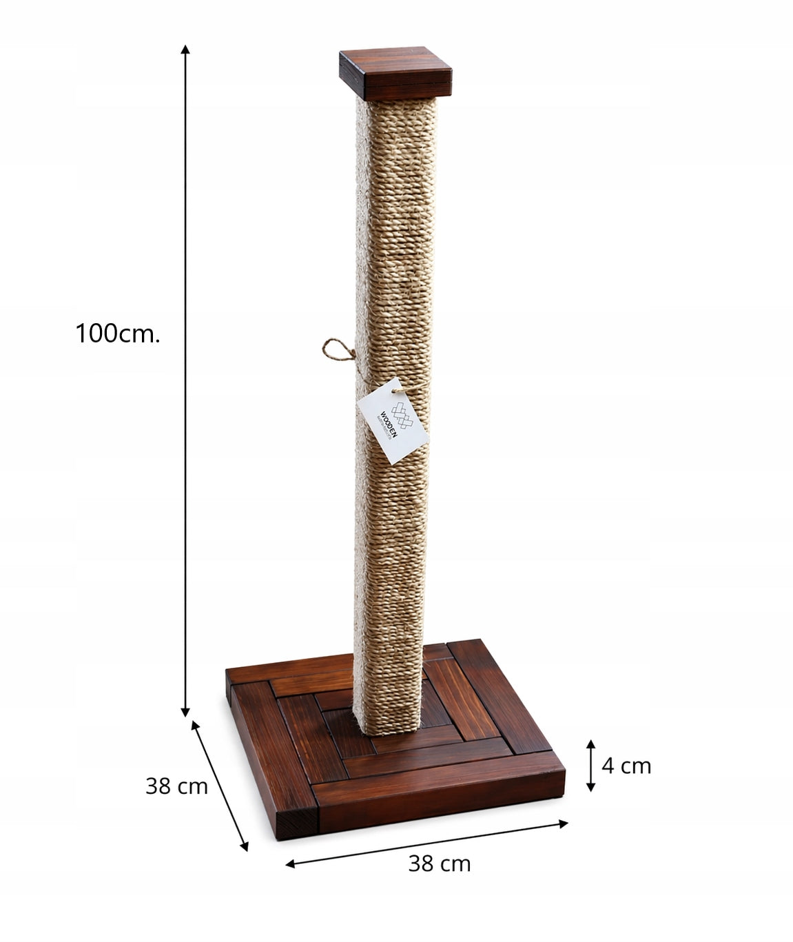 Wooden Manufacture Drapak dla kota słupek 100 cm z drewna sosnowego i juty – brązowy