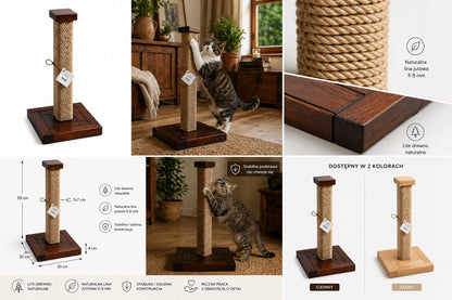 Wooden Manufacture Drapak dla kota słupek 100 cm z drewna sosnowego i juty – brązowy