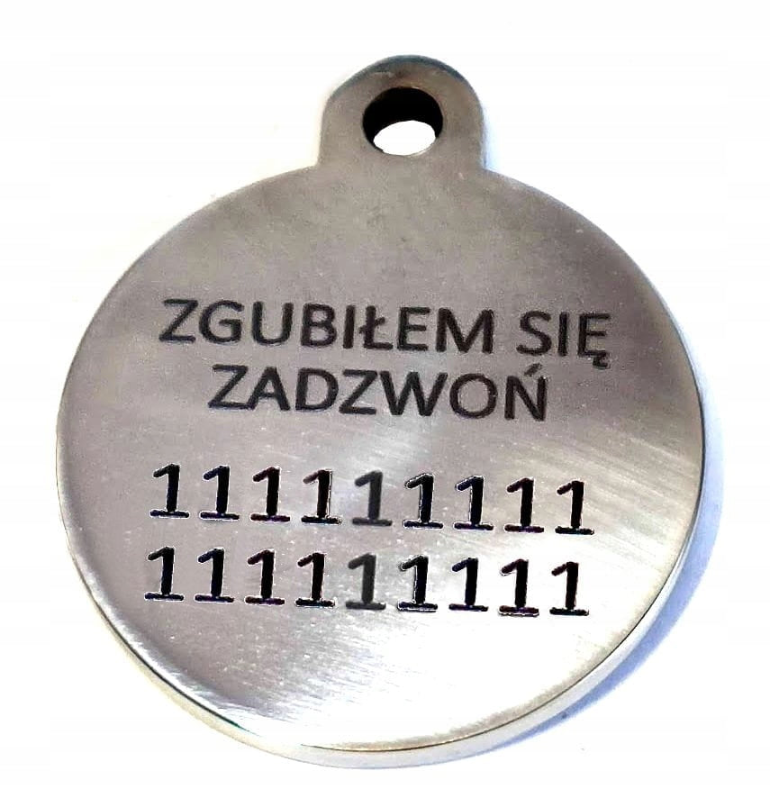 Laser-Art Adresówka dla psa z grawerem, stal nierdzewna INOX 2 mm, okrągła 27 mm – srebrna