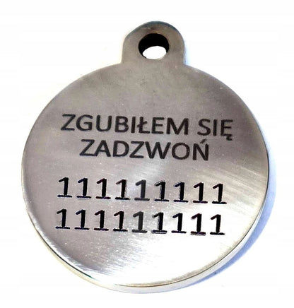 Laser-Art Adresówka dla psa z grawerem, stal nierdzewna INOX 2 mm, okrągła 27 mm – srebrna