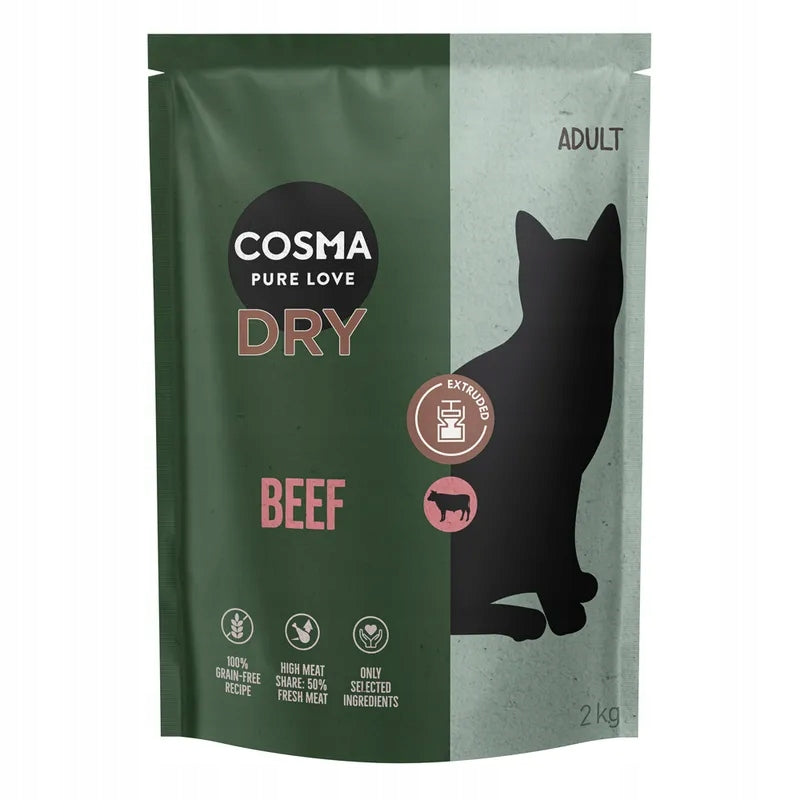 Cosma Extruded sucha karma dla kota 2 kg bezzbożowa, monobiałkowa – wołowina z ziemniakami