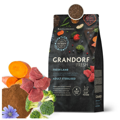 Grandorf Fresh Lamb sucha karma dla kota sterylizowanego 2 kg – bezzbożowa, jagnięcina