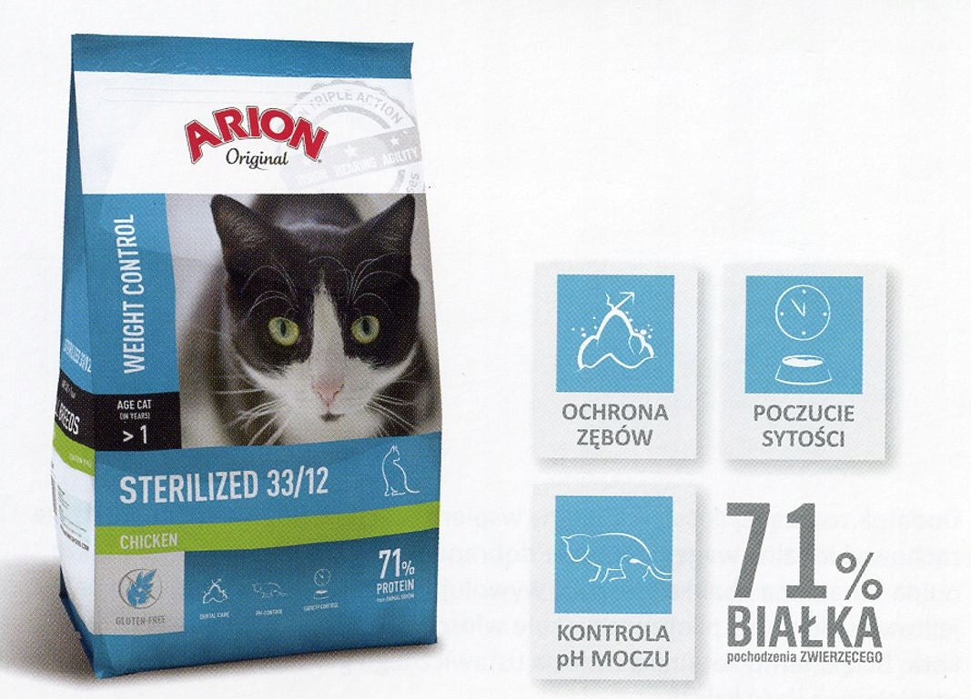 Arion sucha karma dla kota sterylizowanego 7,5 kg – bezzbożowa, dorosłe koty, kurczak