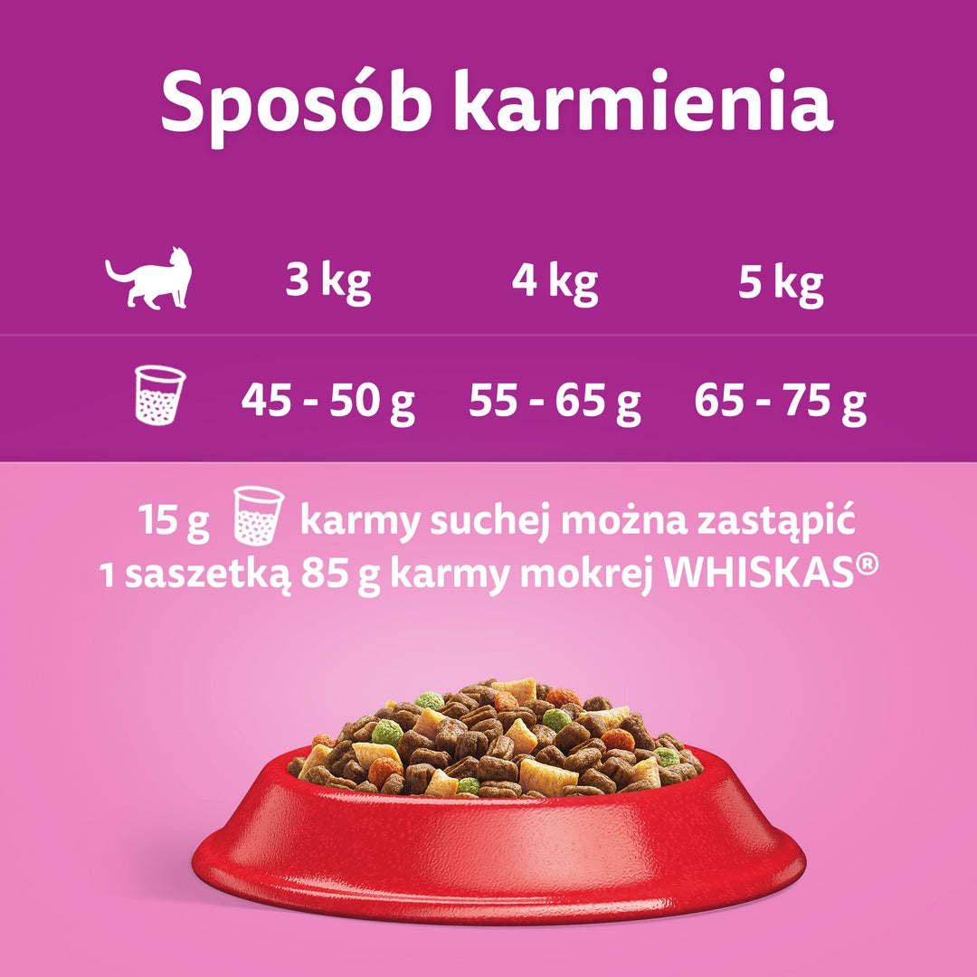 Whiskas sucha karma dla kota z wołowiną 3,8 kg – pełnoporcjowa, dla kotów dorosłych