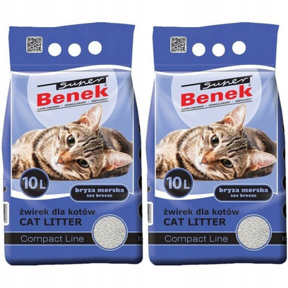 Super Benek Compact żwirek bentonitowy dla kota zbrylający 2x 10 l – bryza morska
