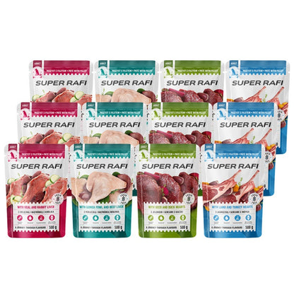Super Rafi mokra karma dla psa 12 x 500 g – pasztet z filetem dla dorosłych psów, mix smaków