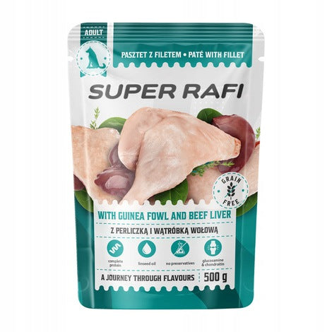 Super Rafi Mokra karma dla psa pasztet z filetem 40x500 g bezzbożowa – mix 4 smaków