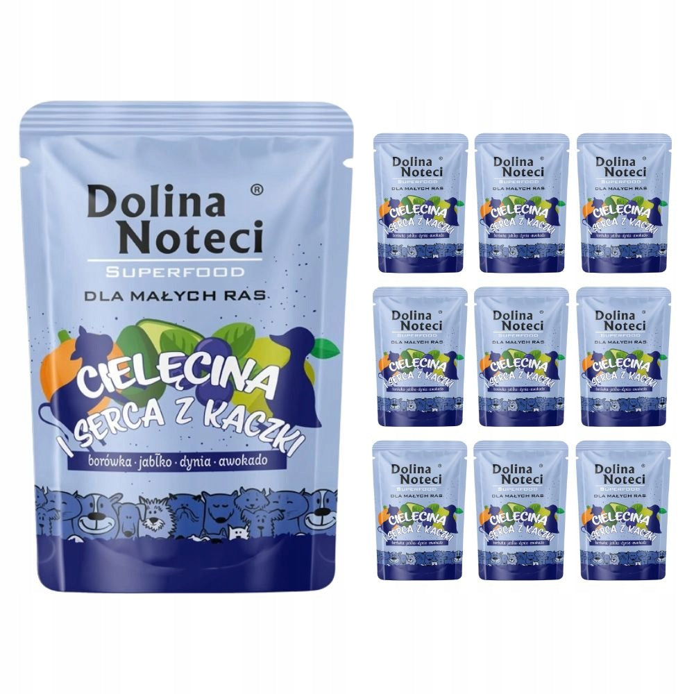Dolina Noteci SuperFood mokra karma dla psów małych ras 10x100 g – cielęcina i serca z kaczki