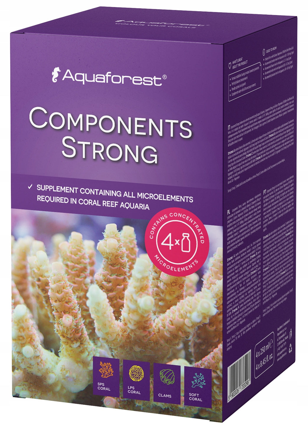 Aquaforest Components Strong 4 x 250 ml – mikroelementy do metody Ballinga, akwarium rafowe