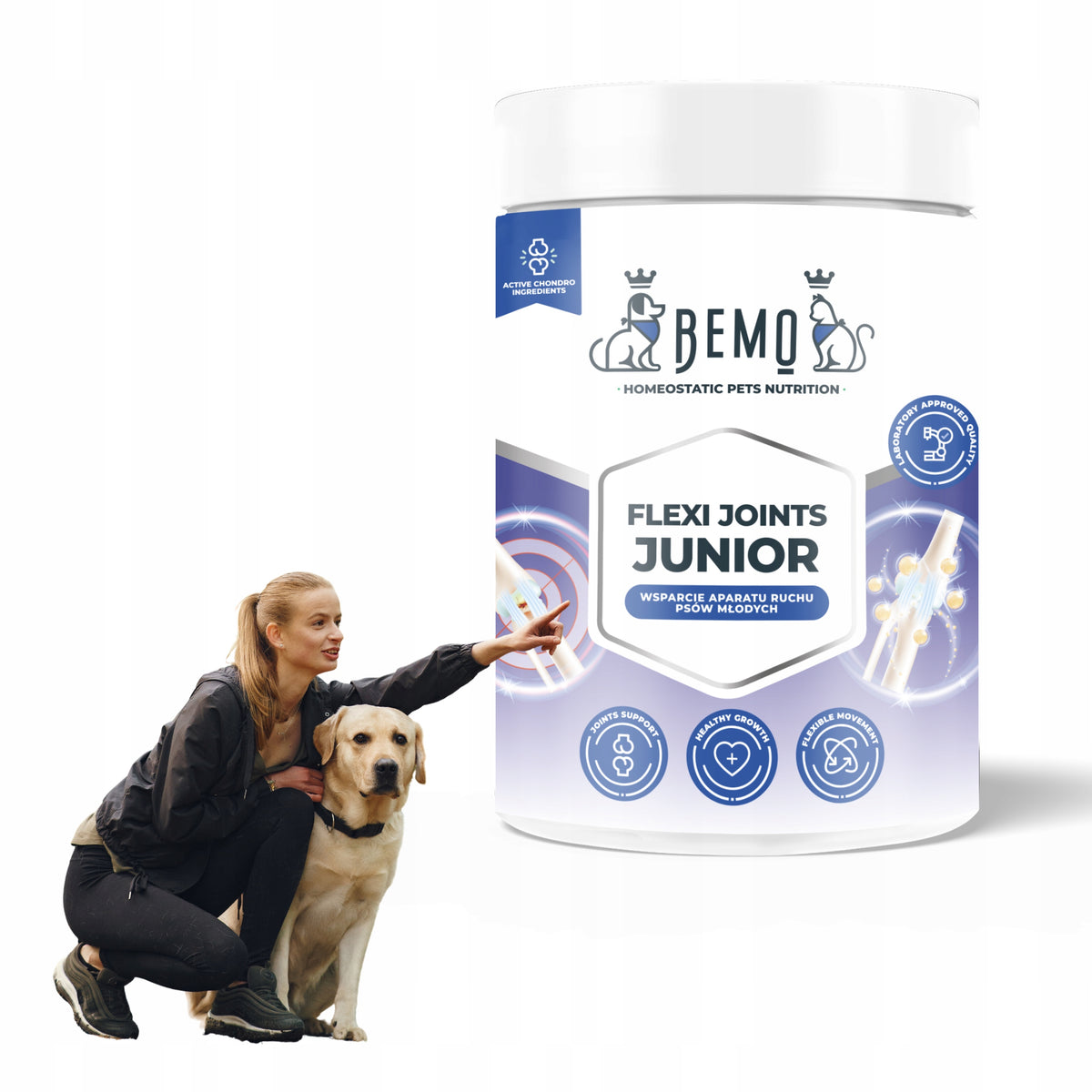 BEMO Flexi Joints Junior suplement na stawy dla psa 150 g – kolagen dla młodych psów, proszek