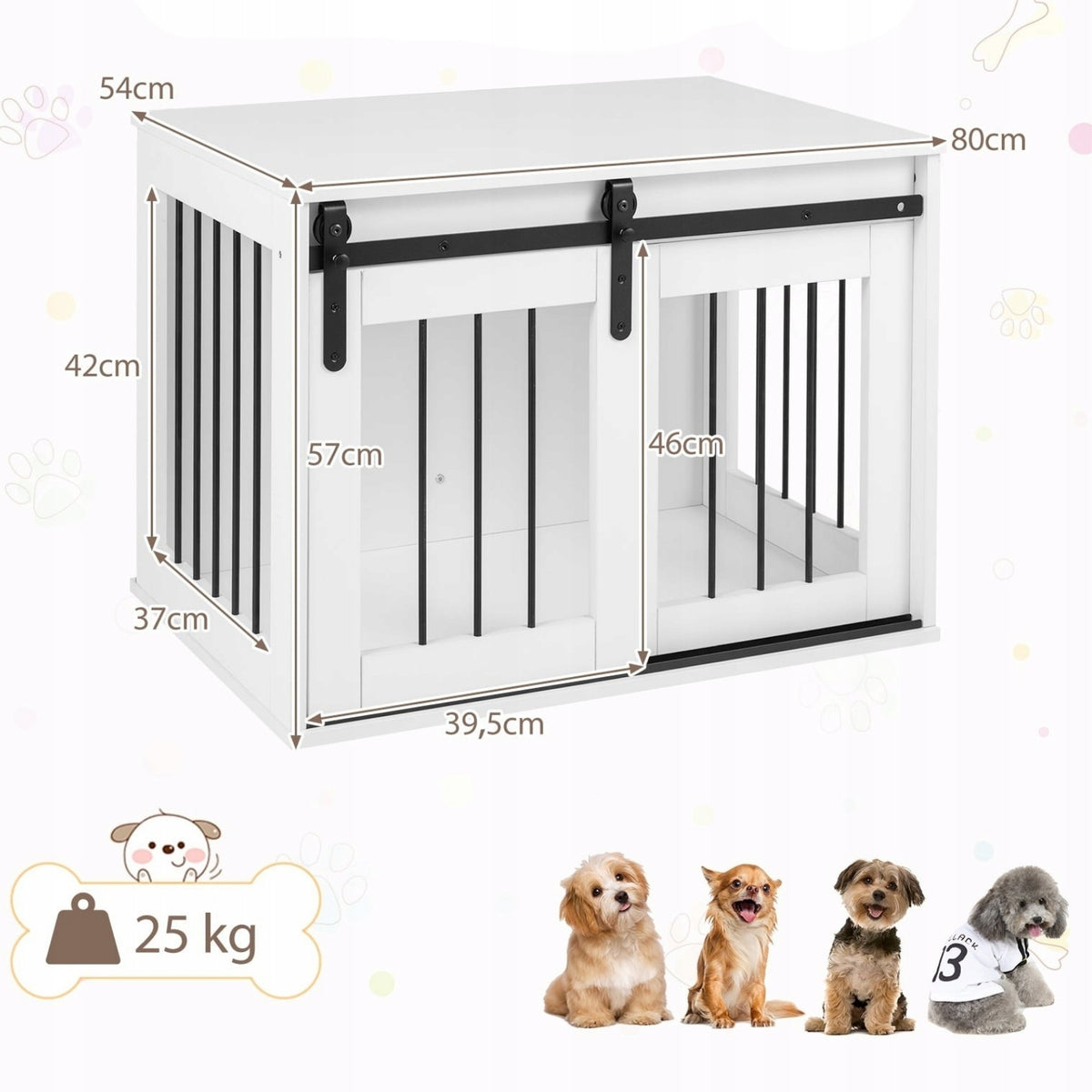 Costway Klatka dla psa 2 w 1 z szafką 80 x 54 x 57 cm, MDF i metal – biała