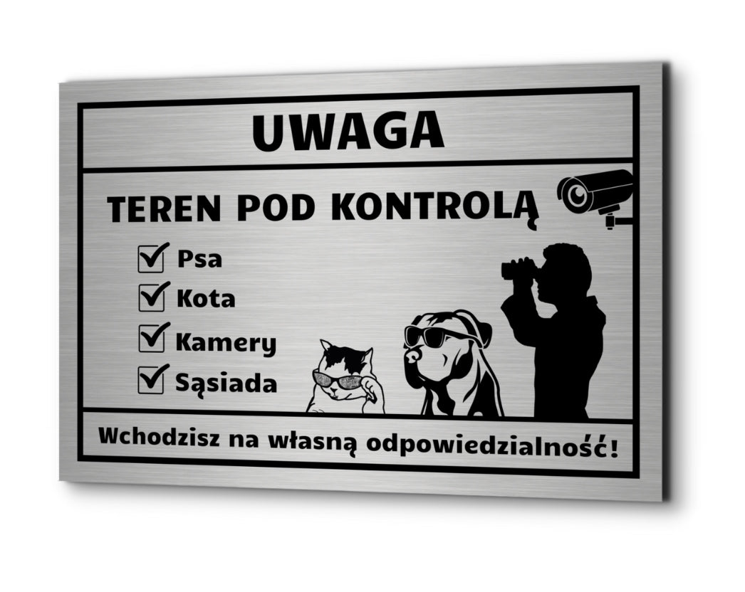 3dCity Tabliczka Uwaga pies kot monitoring sąsiad 30x20 cm aluminiowa na furtkę – czarny nadruk