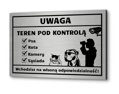 3dCity Tabliczka Uwaga pies kot monitoring sąsiad 30x20 cm aluminiowa na furtkę – czarny nadruk
