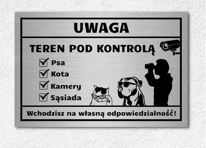 3dCity Tabliczka Uwaga pies kot monitoring sąsiad 30x20 cm aluminiowa na furtkę – czarny nadruk