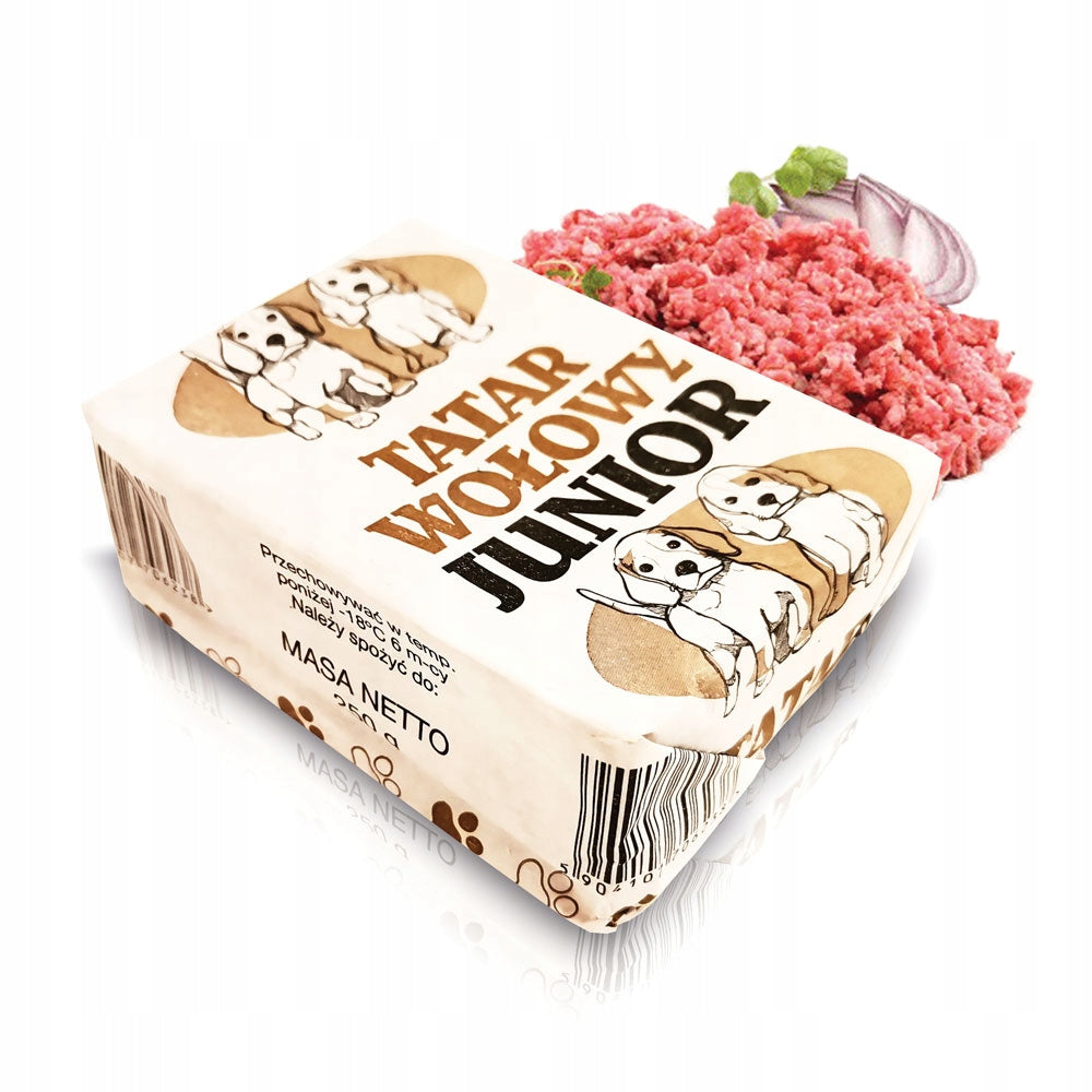 Tatar wołowy BARF dla szczeniąt mrożony 40 x 250 g – 100% mięsa, bezzbożowy, 10 kg