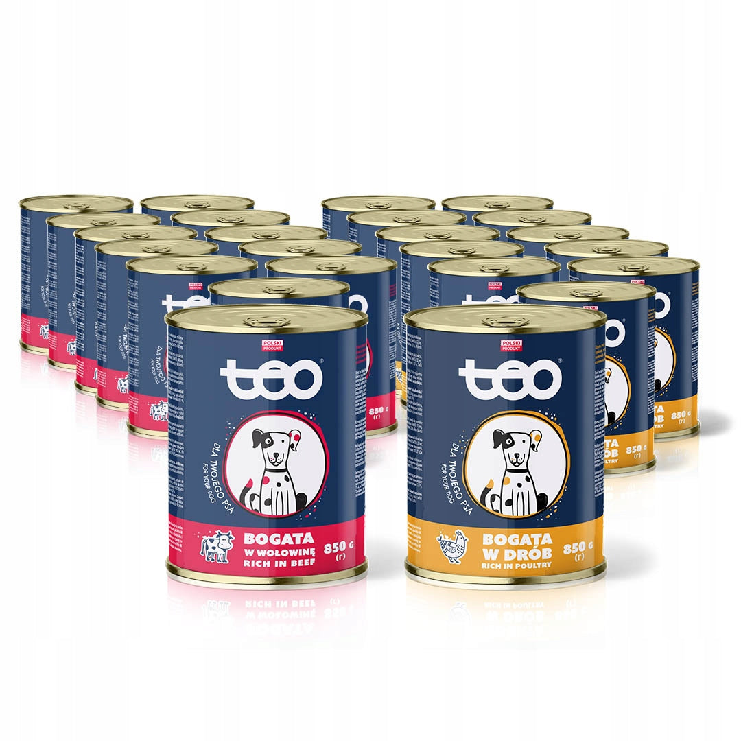 TEO mokra karma dla psa w puszkach 24 x 850 g – bezzbożowa, drób i wołowina