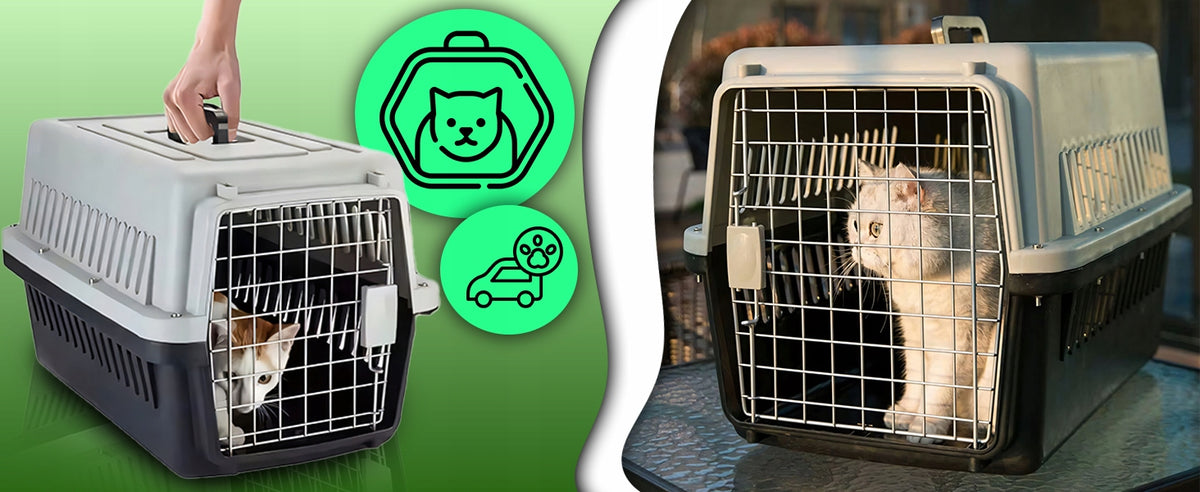 Retoo Transporter dla kota i psa 48x31x30 cm z poidełkiem i metalowymi drzwiczkami – szary