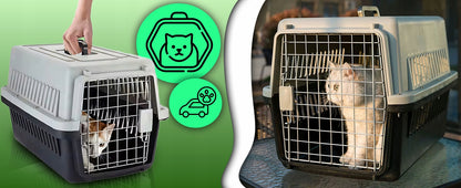 Retoo Transporter dla kota i psa 48x31x30 cm z poidełkiem i metalowymi drzwiczkami – szary