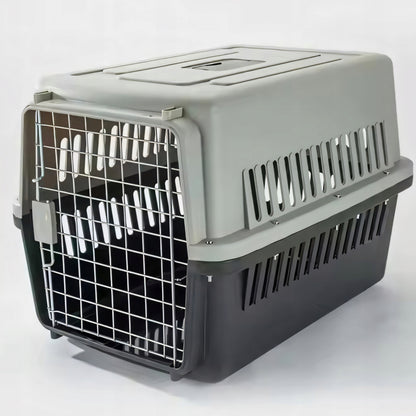 Retoo Transporter dla kota i psa 48x31x30 cm z poidełkiem i metalowymi drzwiczkami – szary