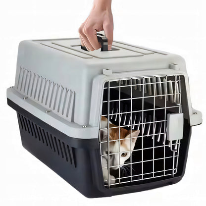 Retoo Transporter dla kota i psa 48x31x30 cm z poidełkiem i metalowymi drzwiczkami – szary