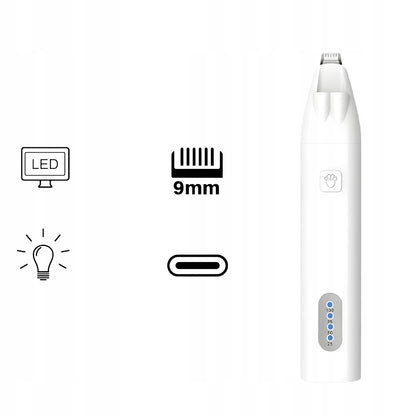 Trymer do łap dla psa i kota 9 mm bezprzewodowy z LED, ładowanie USB-C – 90 min pracy