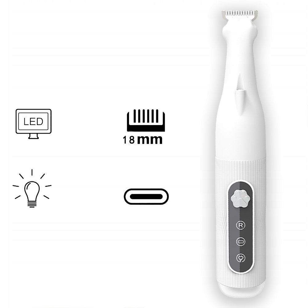 Trymer do łap psa i kota z lampką LED, ładowanie USB-C – zmywalne ostrze, cicha praca