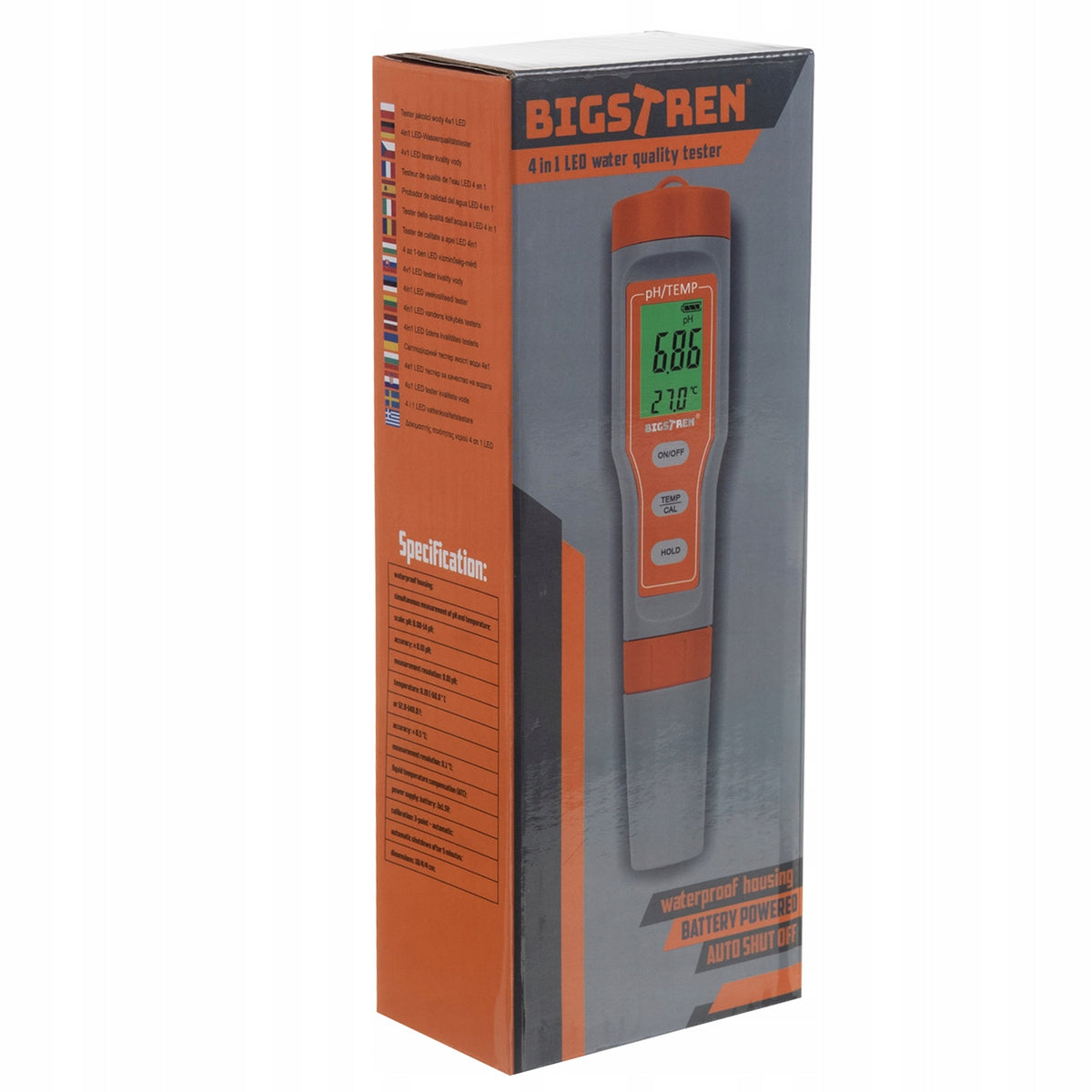 Bigstren elektroniczny tester pH wody z termometrem i funkcją ATC – wodoodporny, 23534