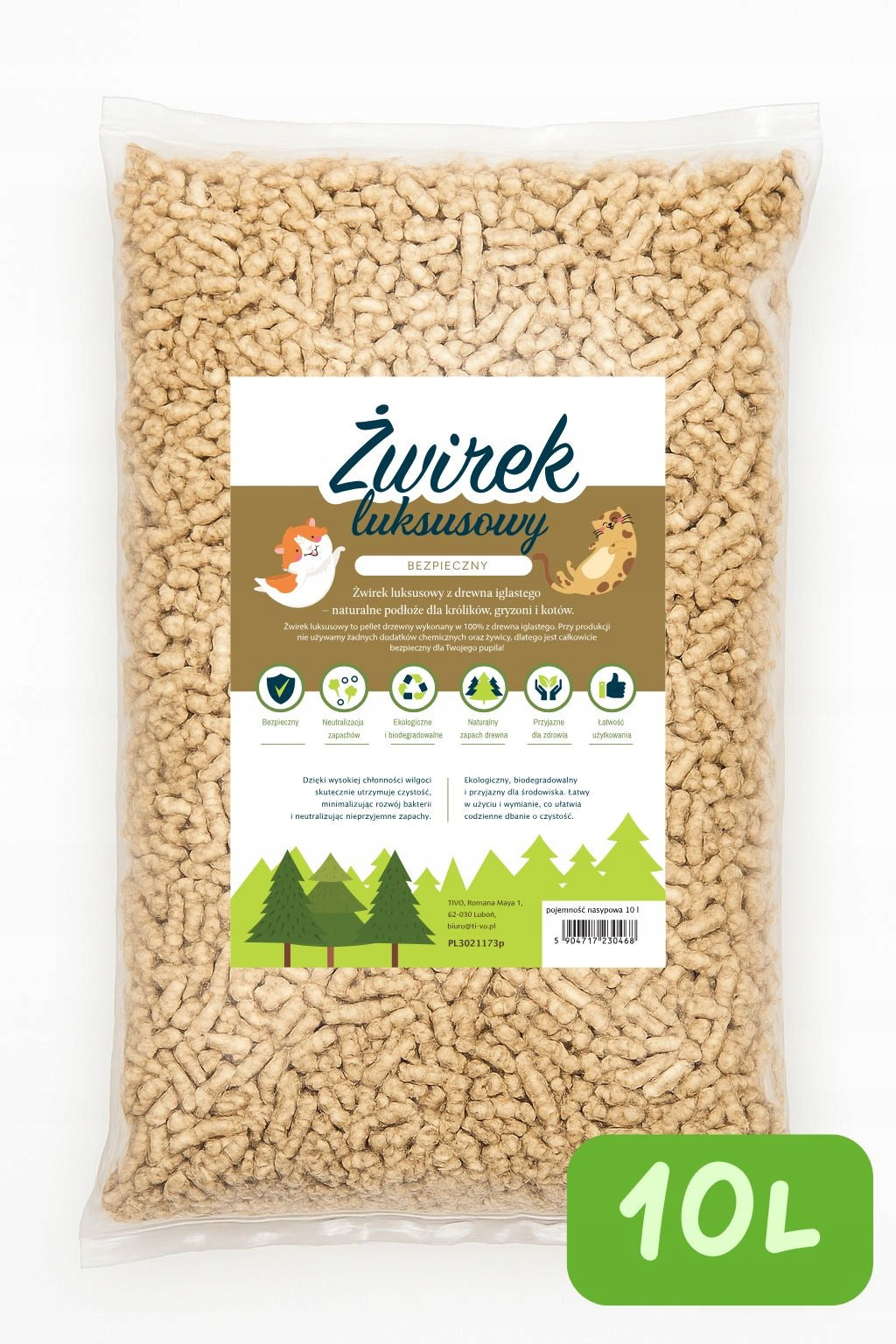 Tivo żwirek drewniany pellet 10 l z drewna iglastego dla królików, gryzoni i kotów
