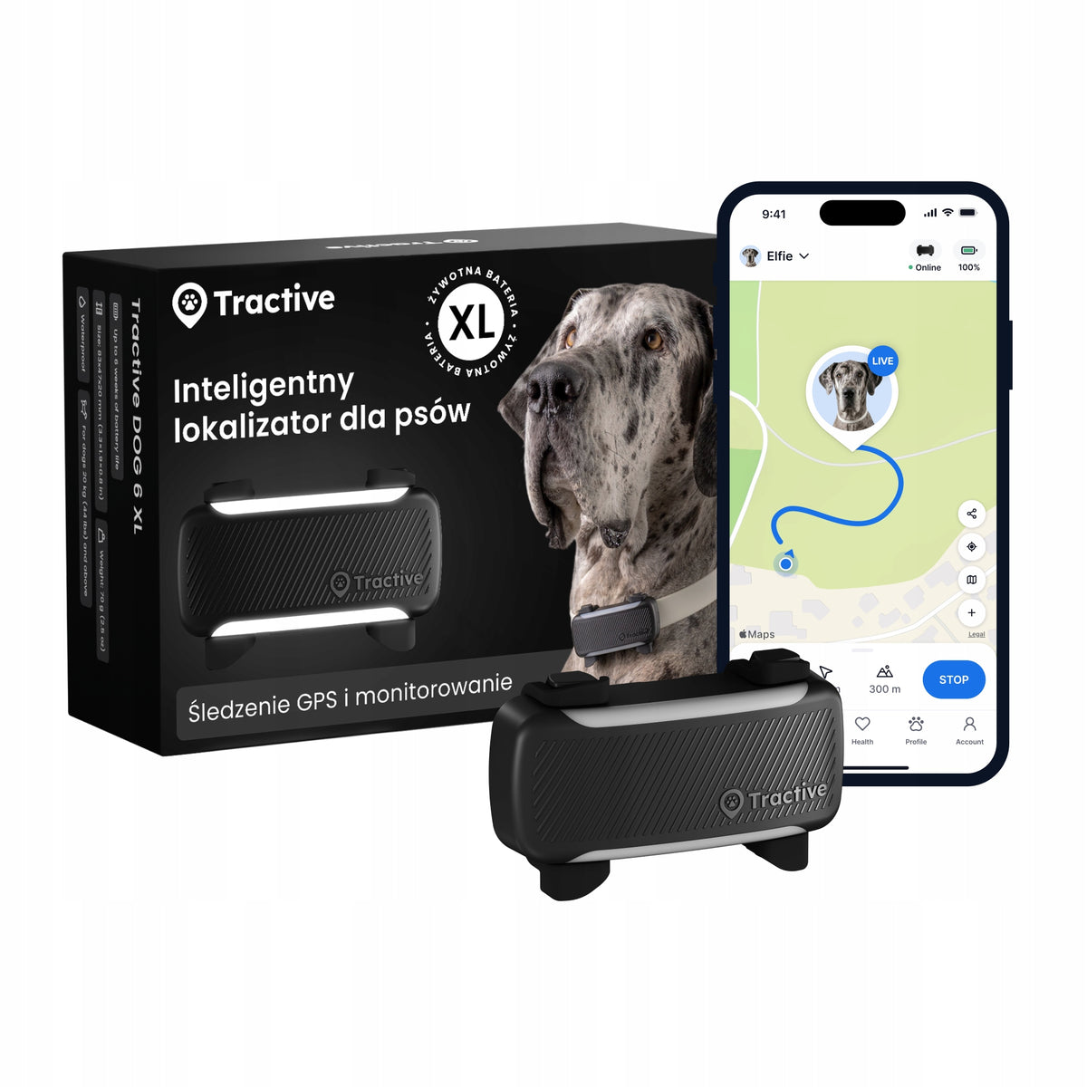Tractive Lokalizator GPS dla psa DOG 6 XL z monitorowaniem zdrowia, powyżej 20 kg – czarny