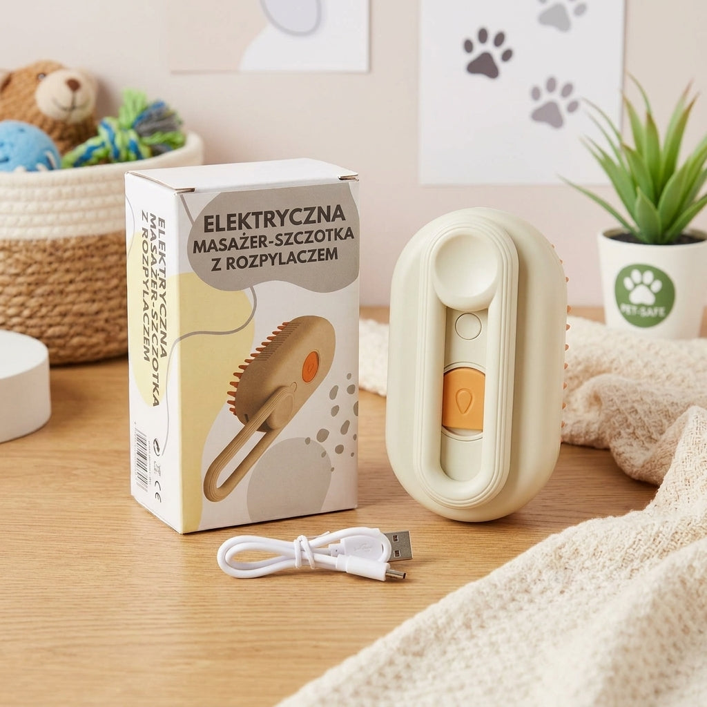 Szczotka parowa z plastiku 3w1 dla psa i kota do czesania i masażu miękka