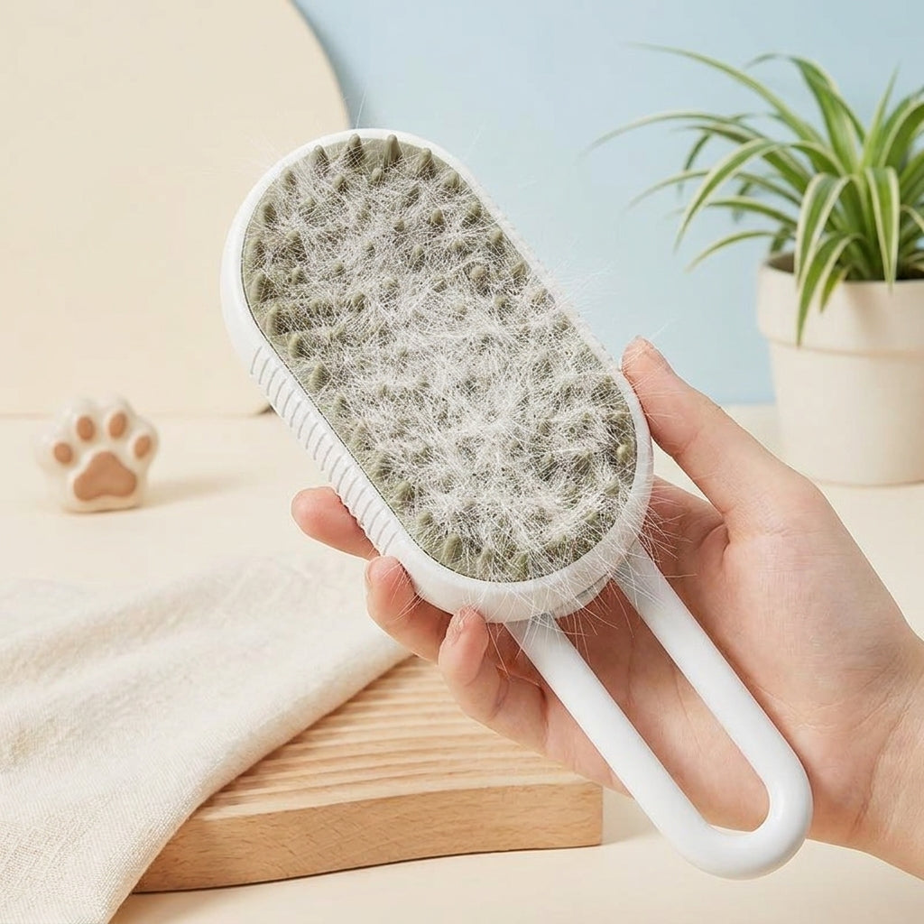 Szczotka parowa z plastiku 3w1 dla psa i kota do czesania i masażu miękka