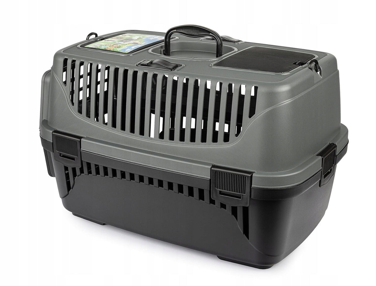 Happet Transporter dla kota i psa Molly M 36,5 × 55 × 33 cm do samochodu – szaro-czarny