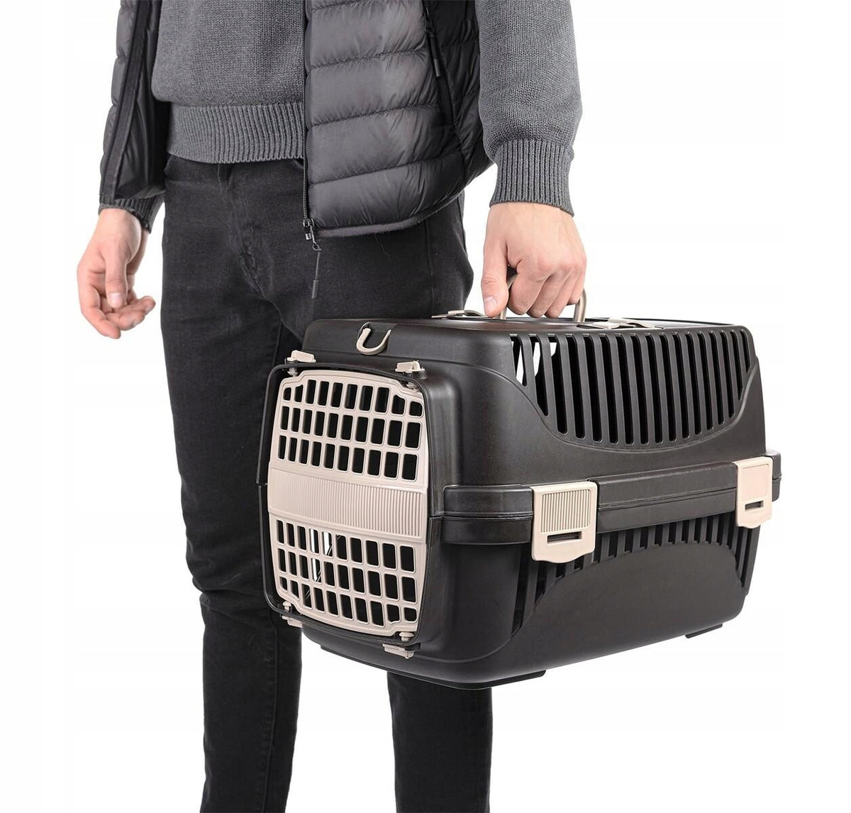 Happet Transporter dla kota i psa Molly M 36,5 × 55 × 33 cm do samochodu – szaro-czarny