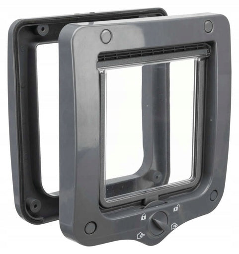 Trixie drzwiczki dla kota wahadłowe 20 × 22 cm z zamkiem 4-way, plastikowe – szare