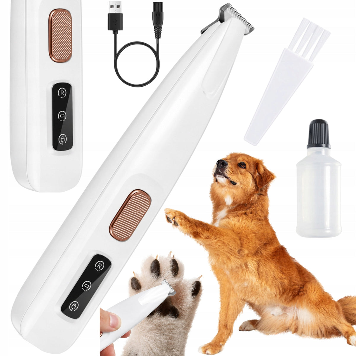 Trymer do łap psa i kota z oświetleniem LED, wodoodporny IPX7, cichy – na USB