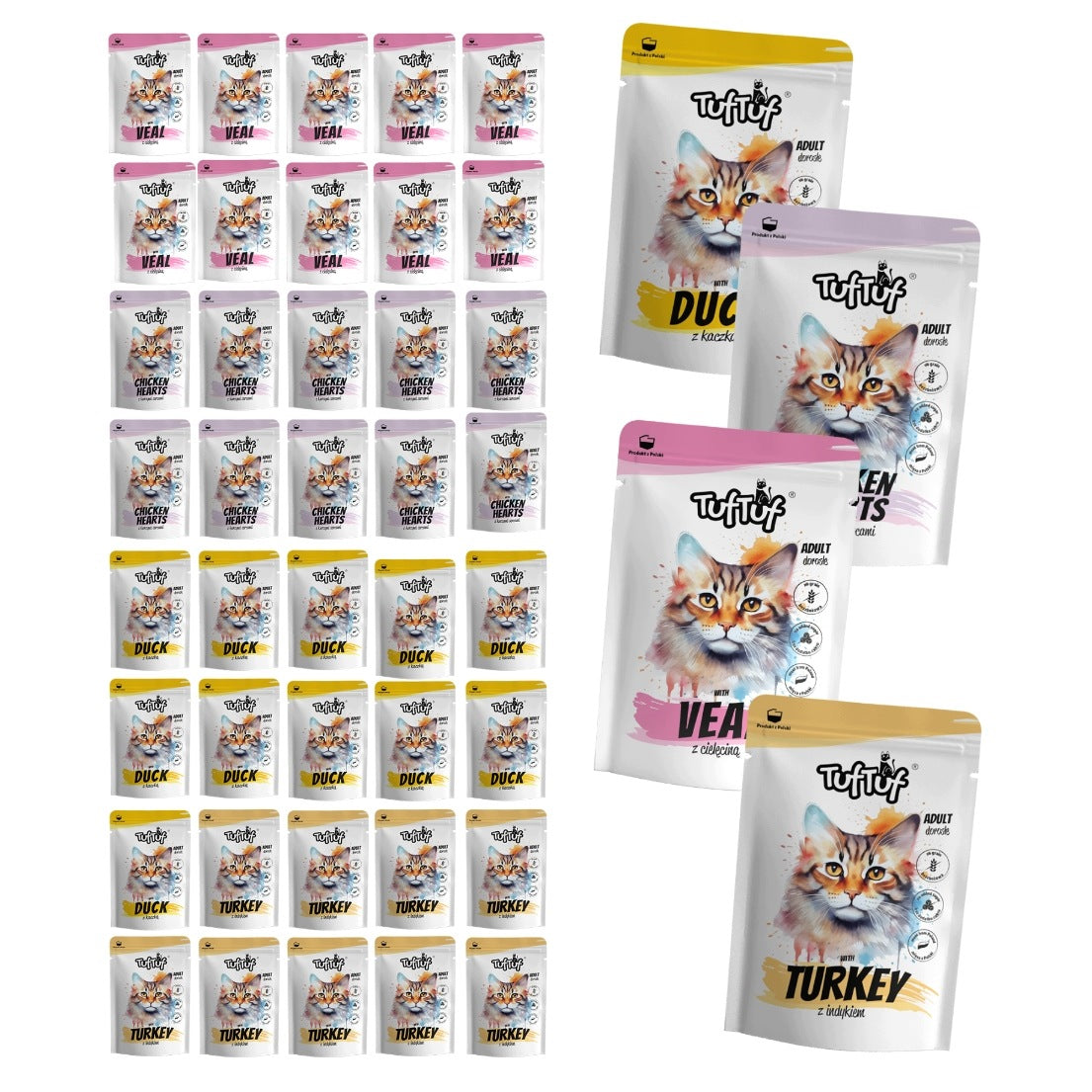 Tuf Tuf mokra karma dla kota bezzbożowa 40 x 100 g – mielonka w saszetkach, mix smaków