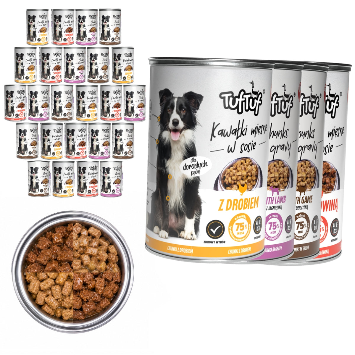 TufTuf mokra karma dla psa kawałki w sosie 24 x 415 g – dla dorosłych psów, mix smaków